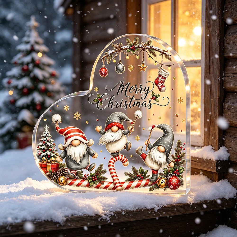 Christmas Gnomes Heart Acrylic Tabletop Decor
