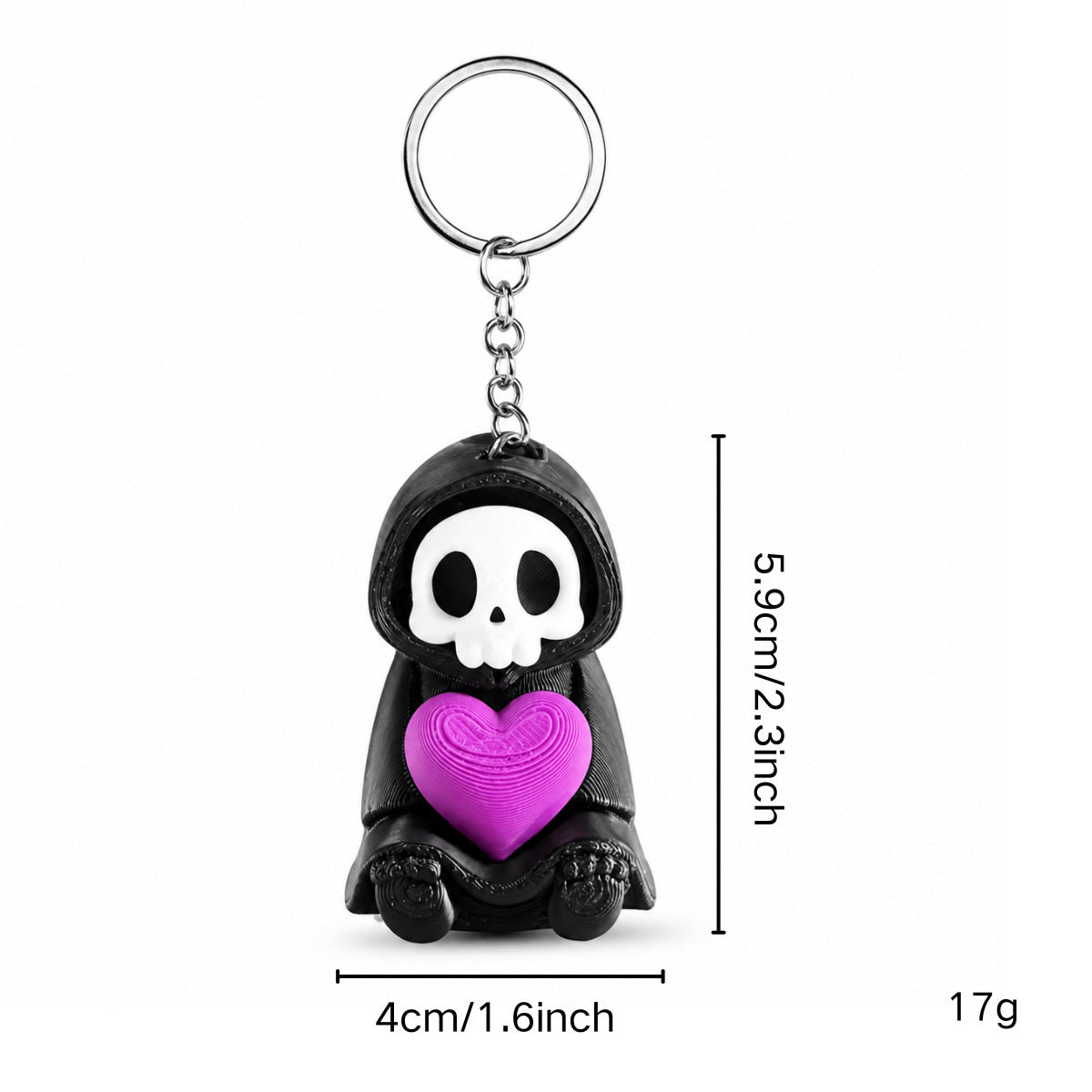 3D Printed Skull Heart Keychain PLA Gothic Gift Accessory