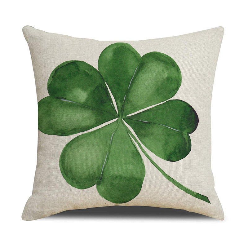 St. Patrick’s Day Clover Linen Throw Pillow Cover 18x18