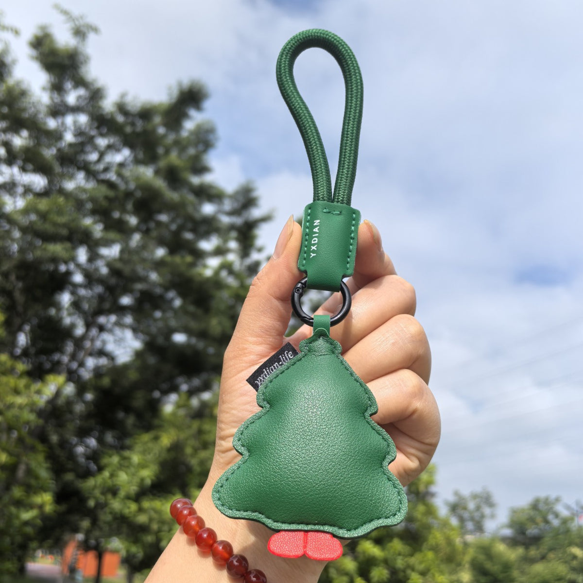 Christmas PU Leather Tree Stocking Charm Keychain
