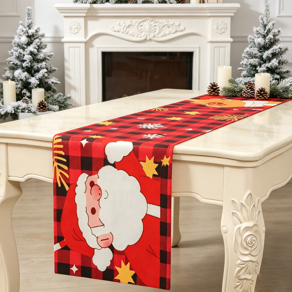 Fabric Christmas Table Runner Holiday Decoration Printed Decor