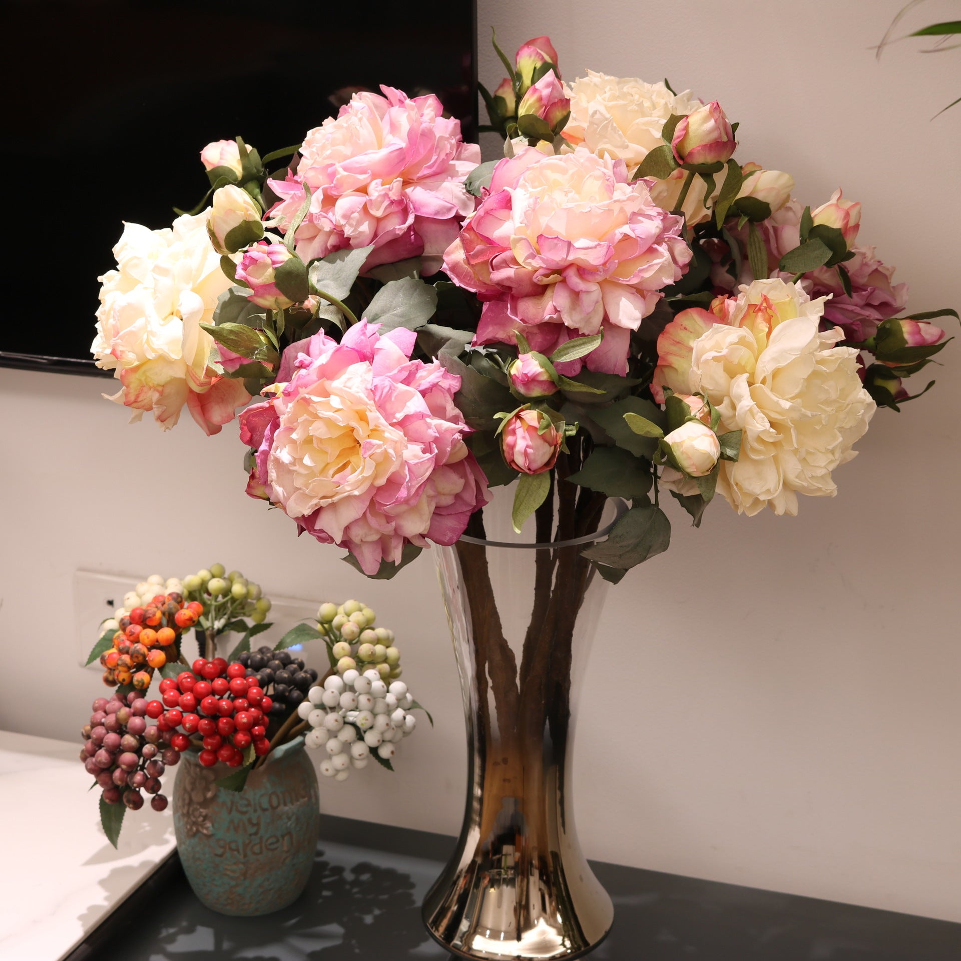 Valentine Luxury Faux Peony Silk Flower Home Decor Bouquet