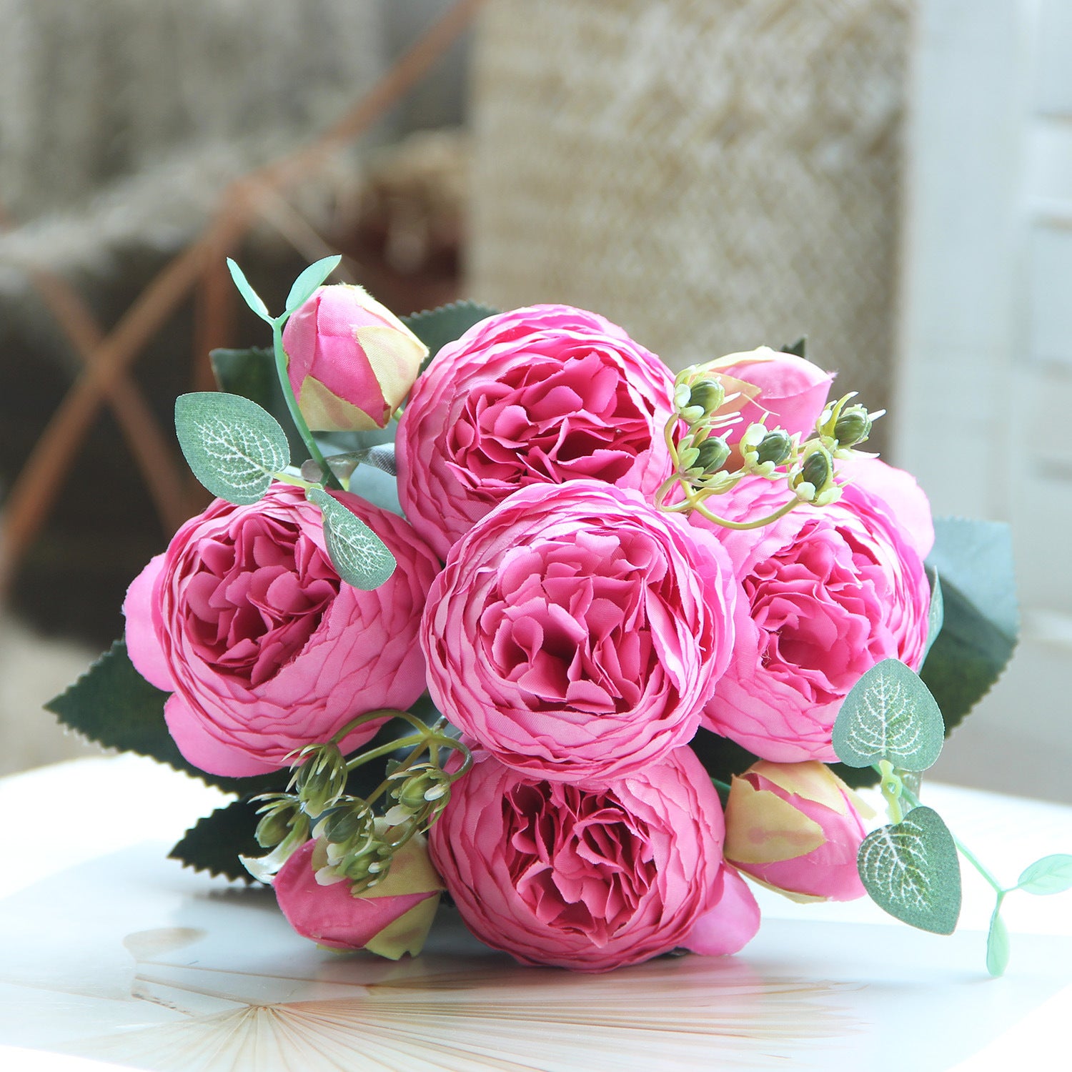 Valentine’s Day Faux Peony Rose Bouquet Silk Floral Decor