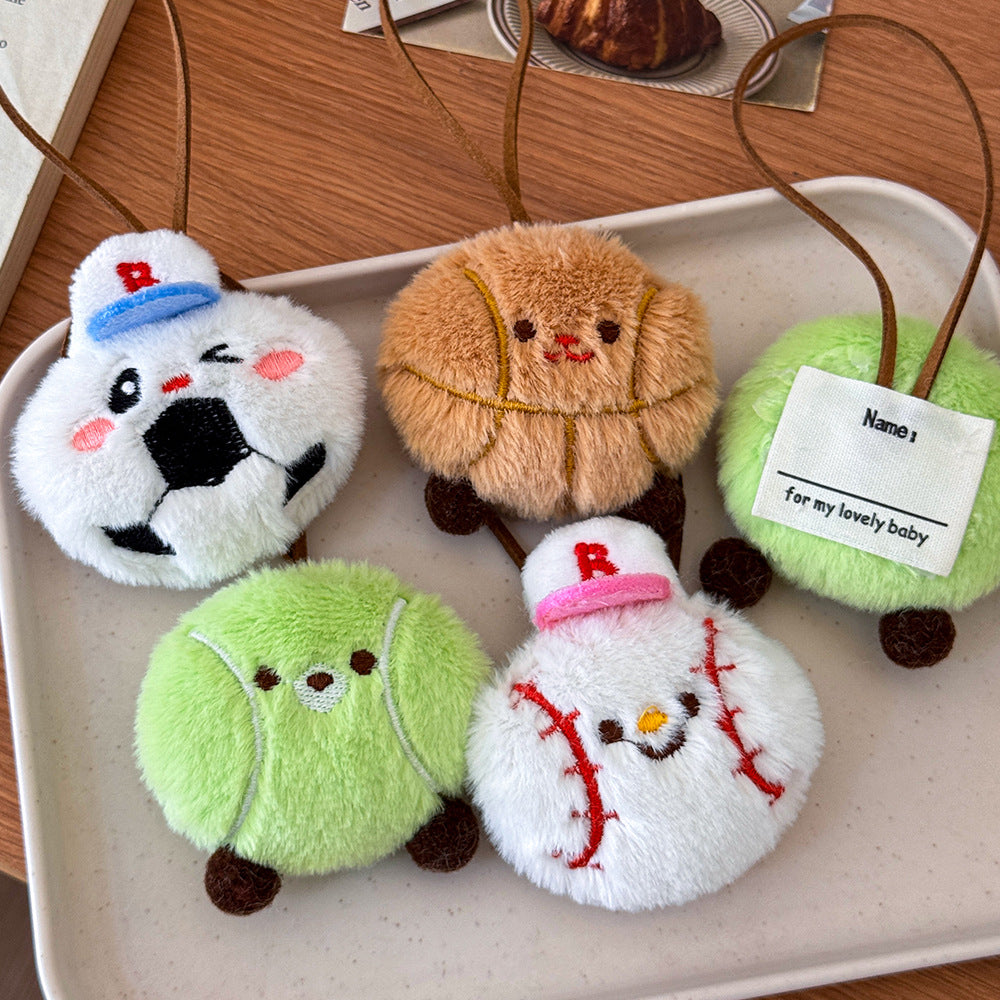 Plush Sports Ball Keychain Bag Charm Cute Keyring Pendant
