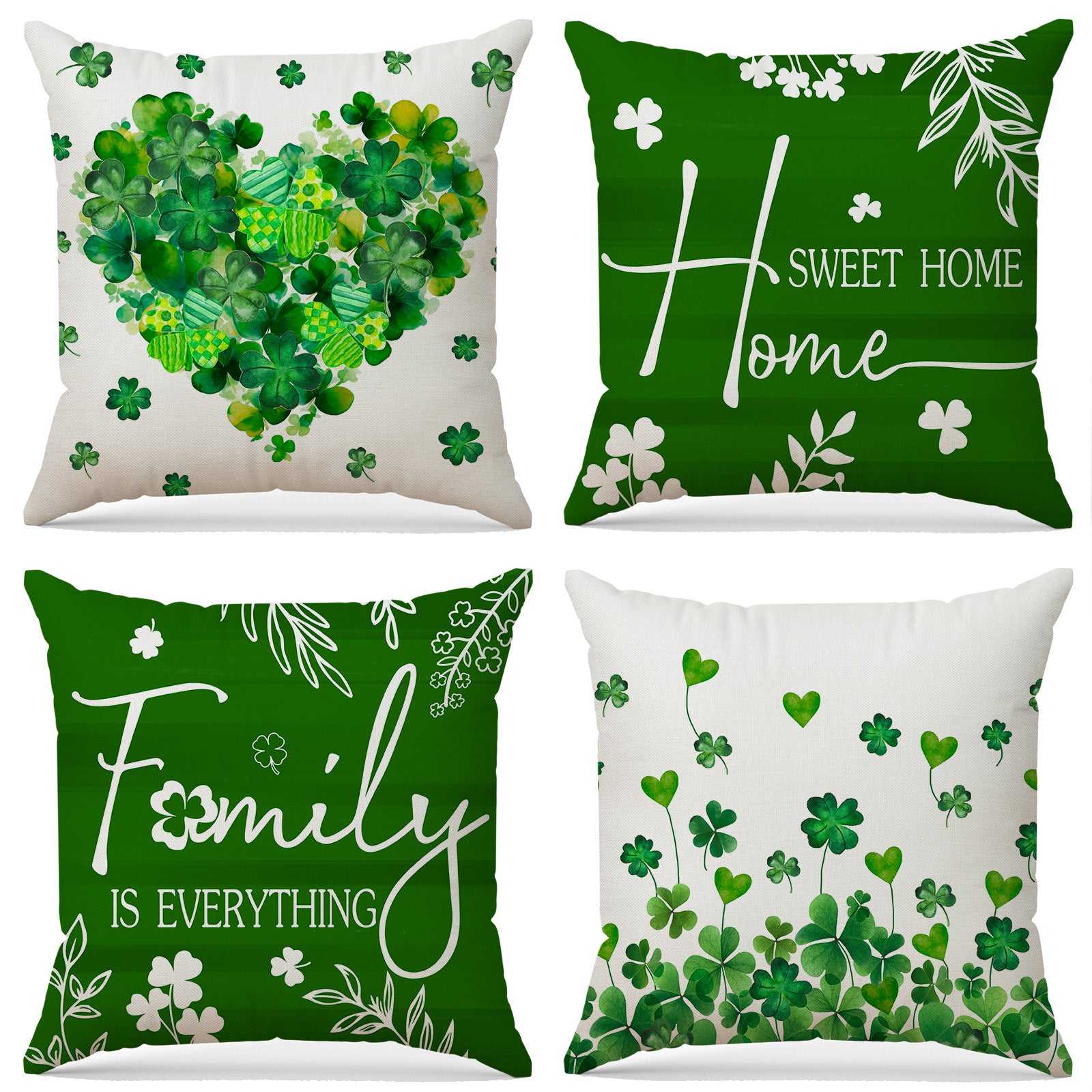 St. Patrick’s Day Shamrock Linen Pillow Cover Home Decor