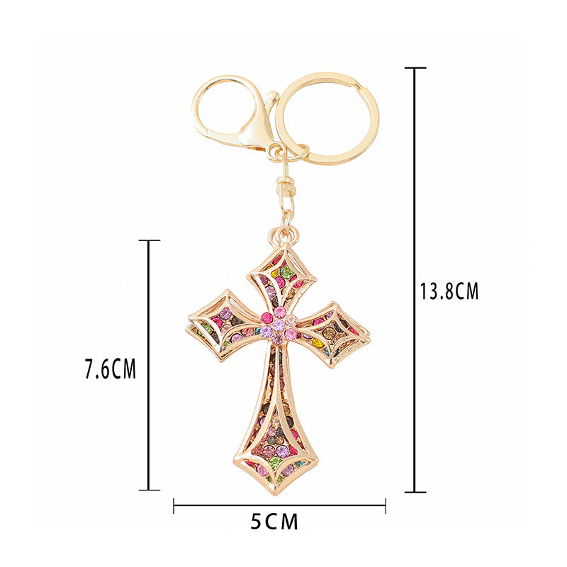 Rhinestone Double Cross Keychain Metal Bag & Car Charm