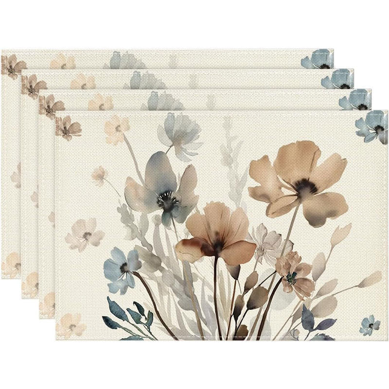 Floral Linen Table Placemats Spring Flower Dining Mats