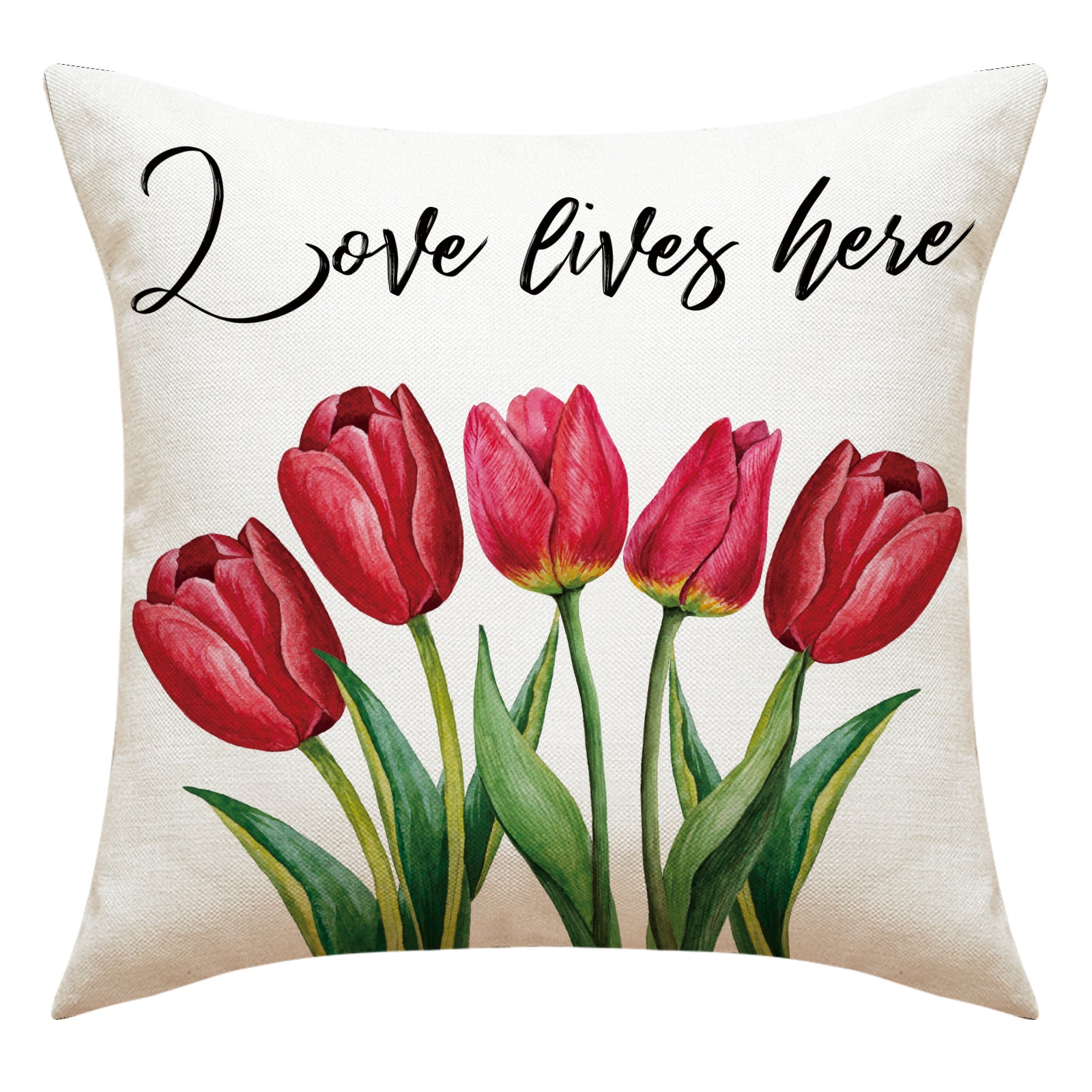 Valentine Tulip Print Linen Pillow Covers Spring Gift Decor