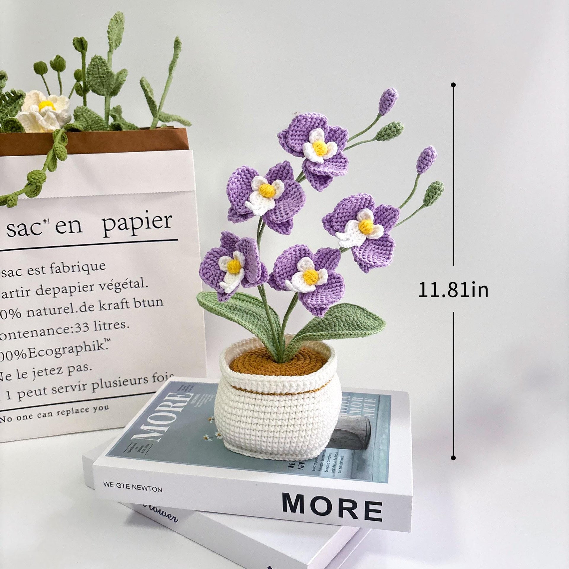 Handcrafted Crochet Butterfly Orchid Potted Decor Accent