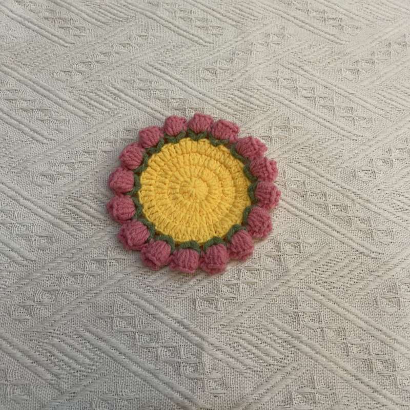 Handmade Crochet Flower Basket Coaster Set Home Decor