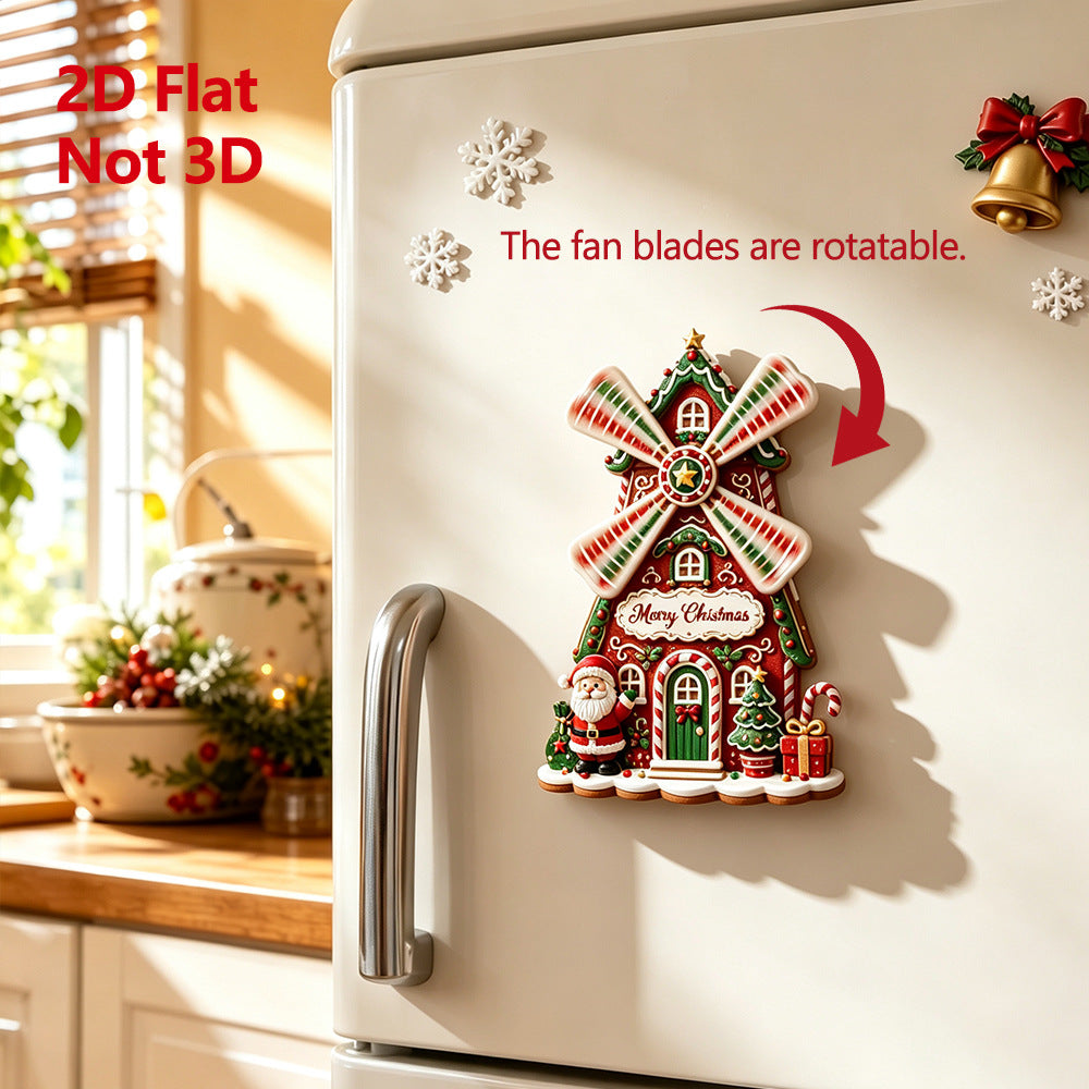 Christmas Fridge Magnet Rotatable Windmill Holiday Decor