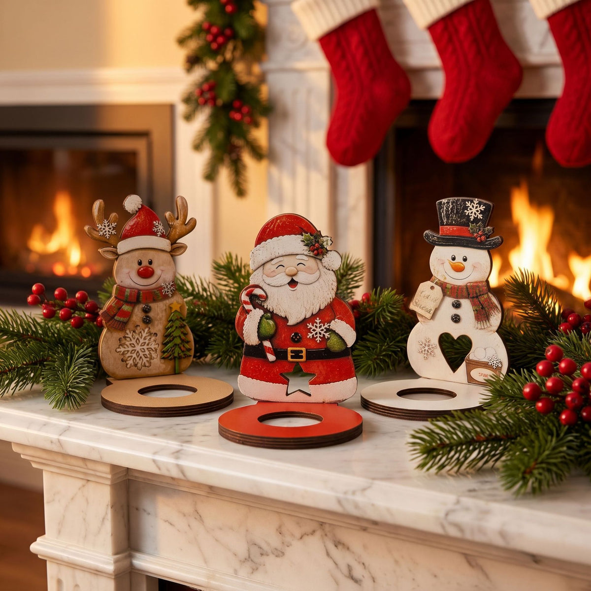 Christmas Wooden Character Candle Holder Tabletop Decor