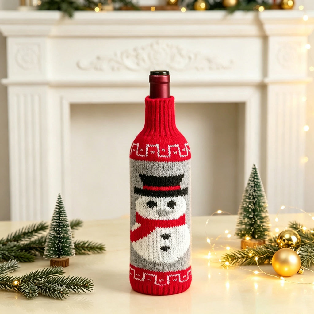 Christmas Wine Bottle Sweater Covers Santa Snowman Decor