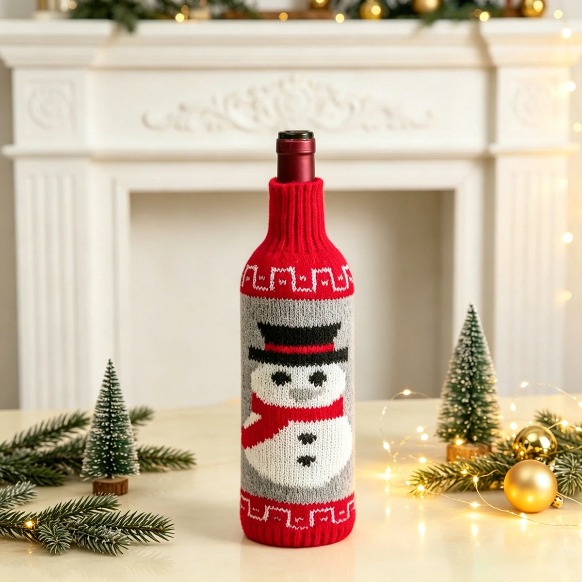 Christmas Wine Bottle Sweater Covers Santa Snowman Decor