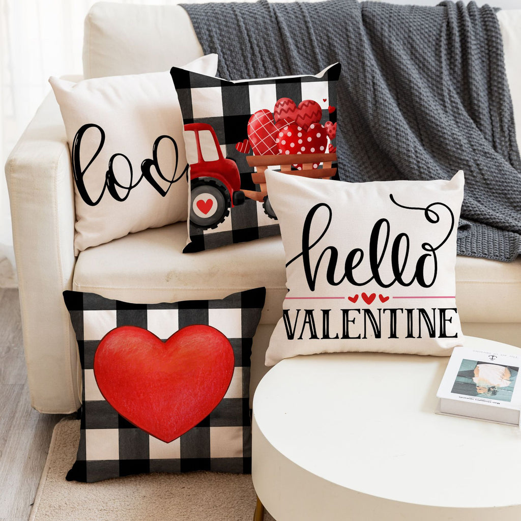 Valentine Red Heart Pillow Covers Buffalo Plaid Decorative
