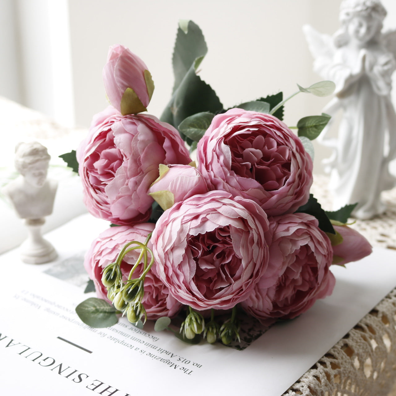 Valentine 5-Head Korean Faux Peony Persian Rose Mini Bouquet