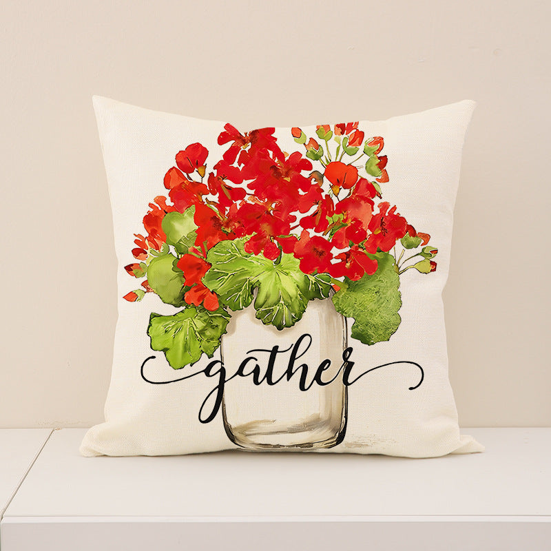 Valentine Floral Truck Linen Pillow Cover 18x18 Inch