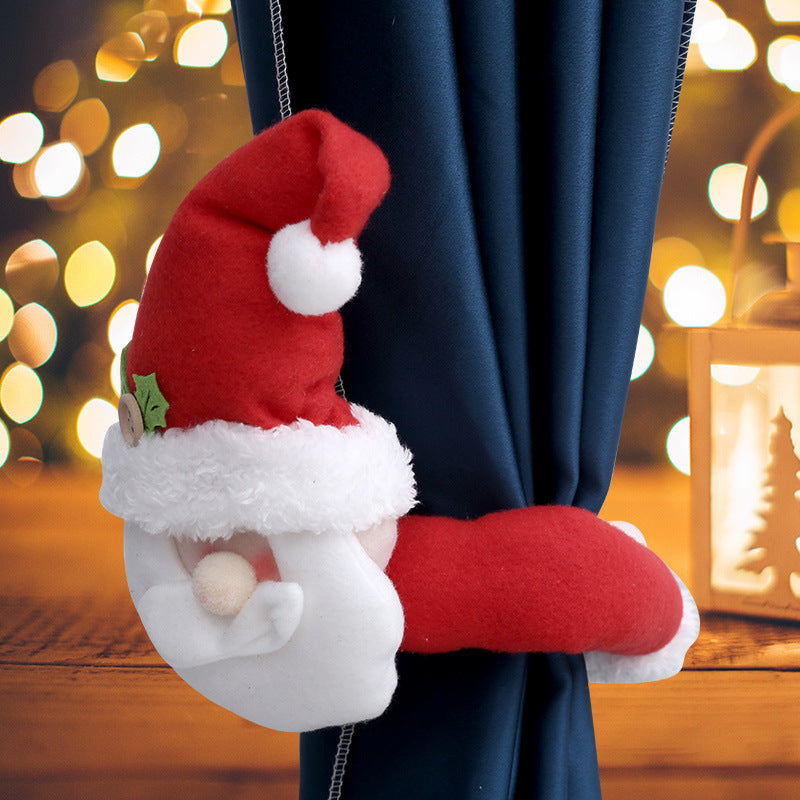 Christmas Fabric Curtain Tiebacks with Santa Snowman Holiday Decor