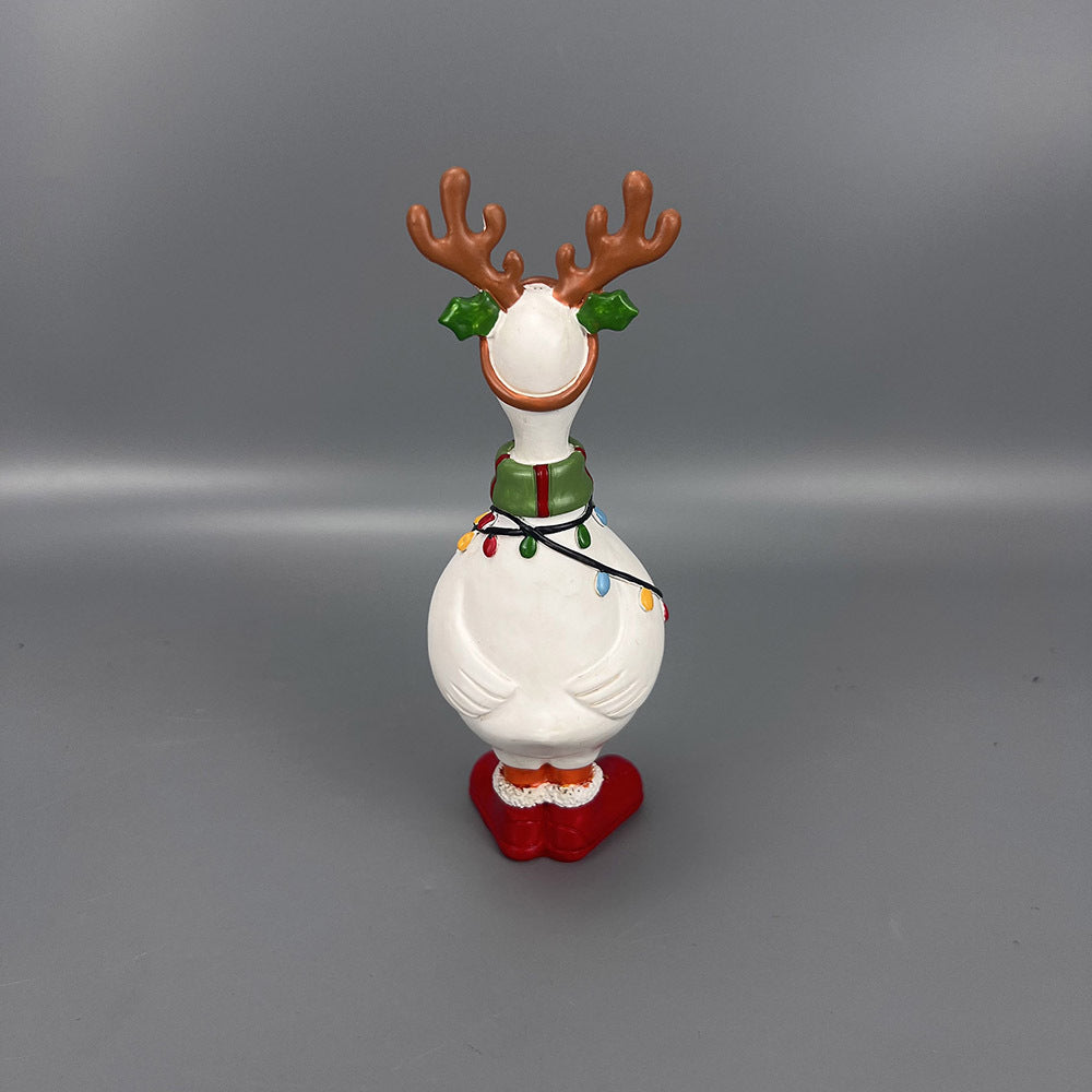 Cute Resin Christmas Duck Figurines Holiday Tabletop Decor