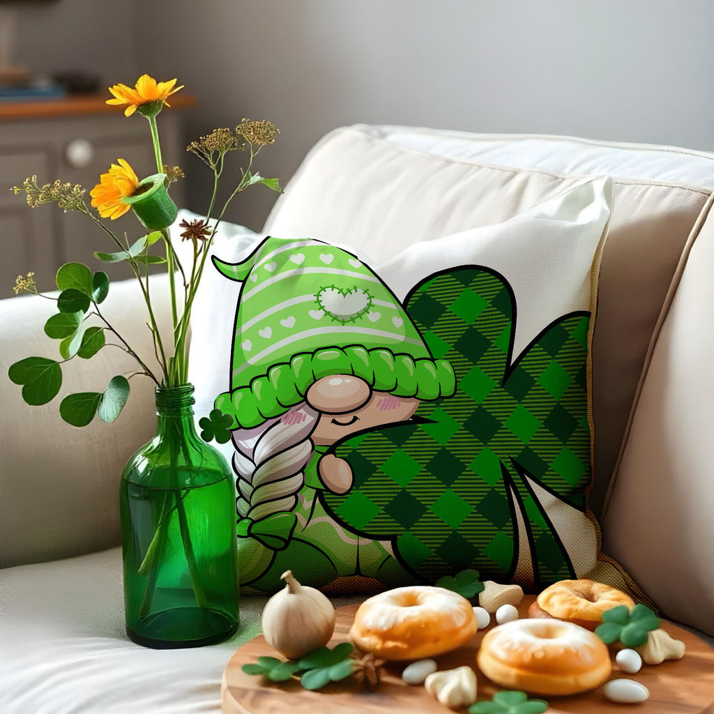 St Patrick’s Day Linen Square Throw Pillow Cover Shamrock