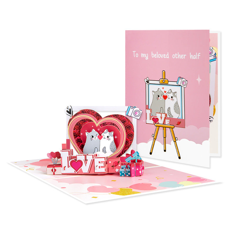 Valentines Day 3D Pop Up Love Card with Cute Cat and Dog