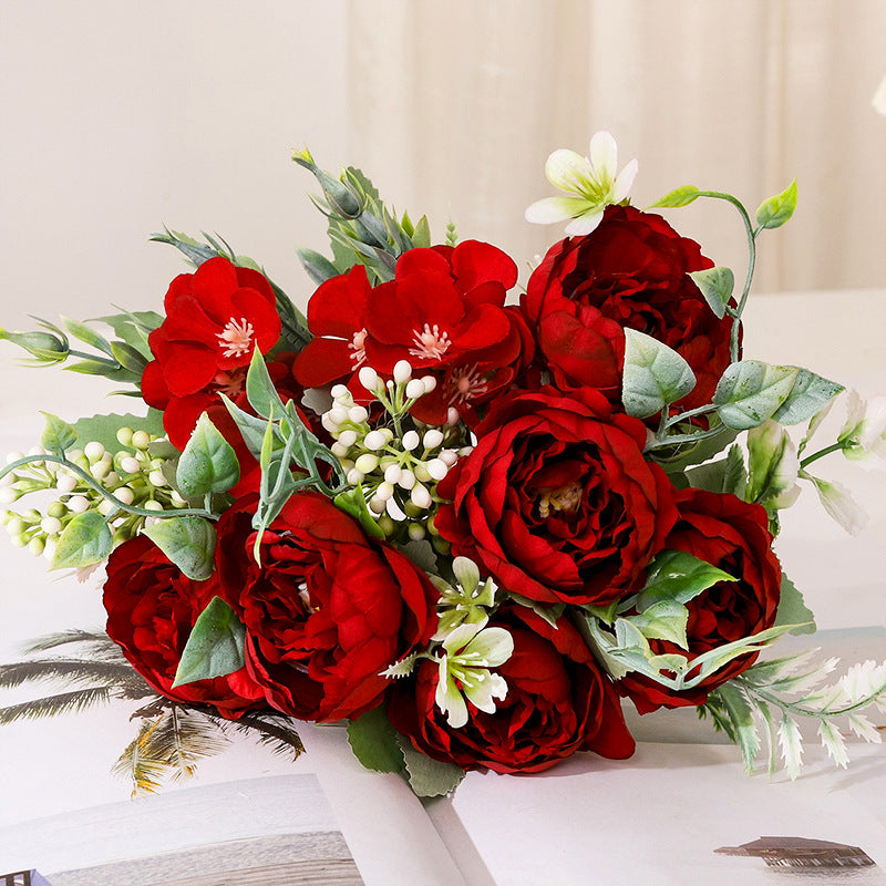 Valentine’s Day Faux Peony Bouquet Silver Frost Home Decor