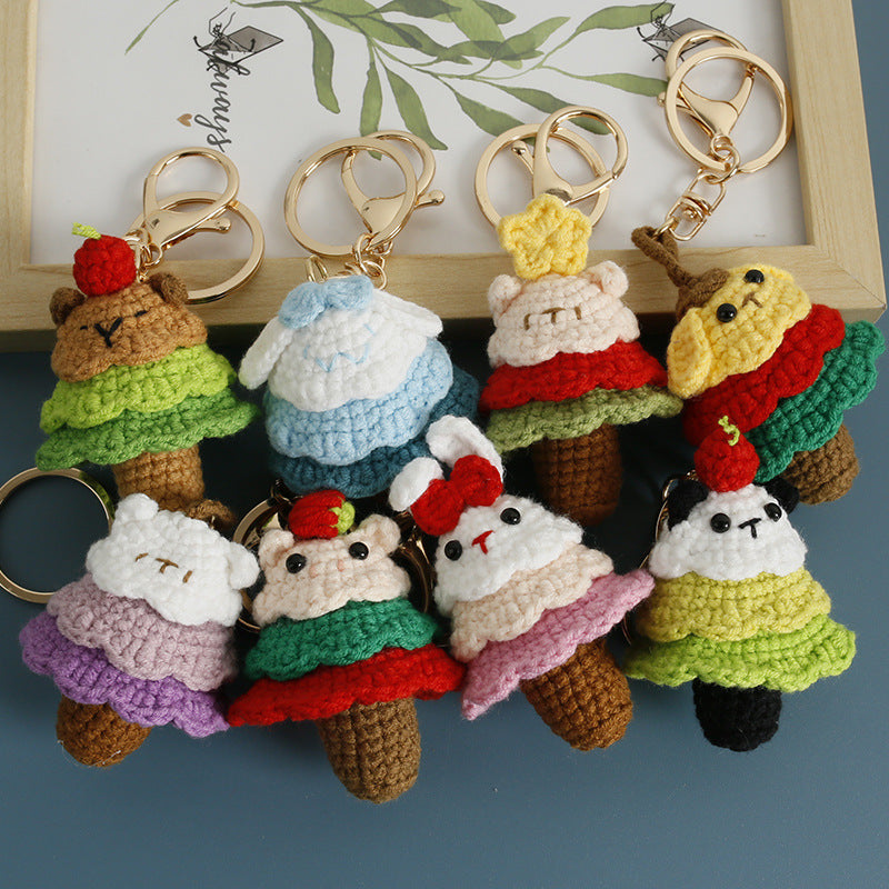 Handmade Crochet Animal Christmas Tree Keychain Holiday