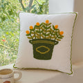 Embroidered Canvas Pillow Cover Botanical Home Decor