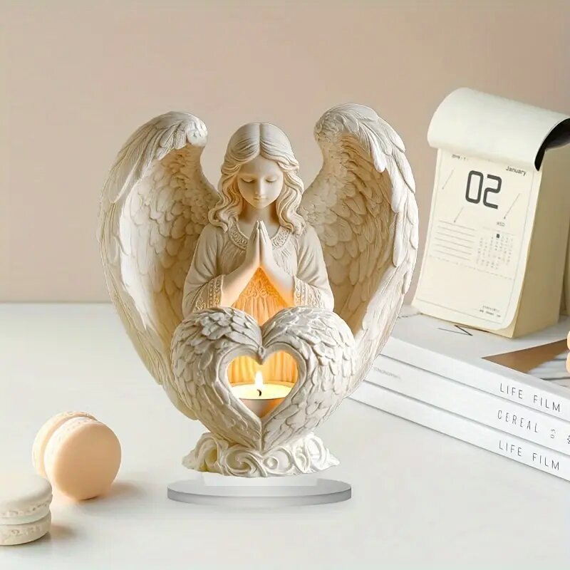 Praying Angel Candle Holder Memorial Heart Wings Home Decor