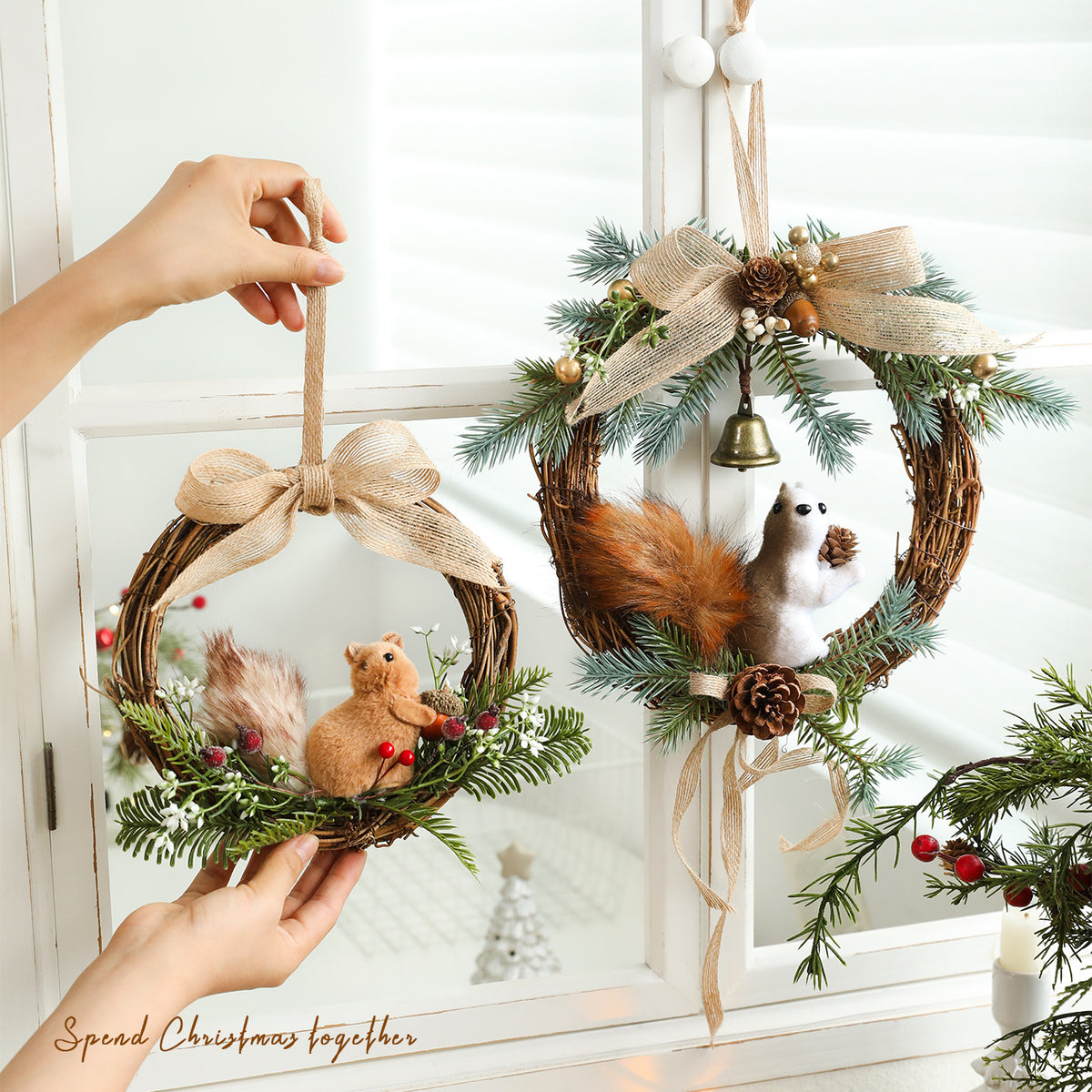 Rustic Christmas Squirrel Wreath Front Door Decor