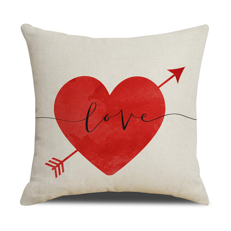 Valentine Nordic Linen Heart Print Pillow Cover Set