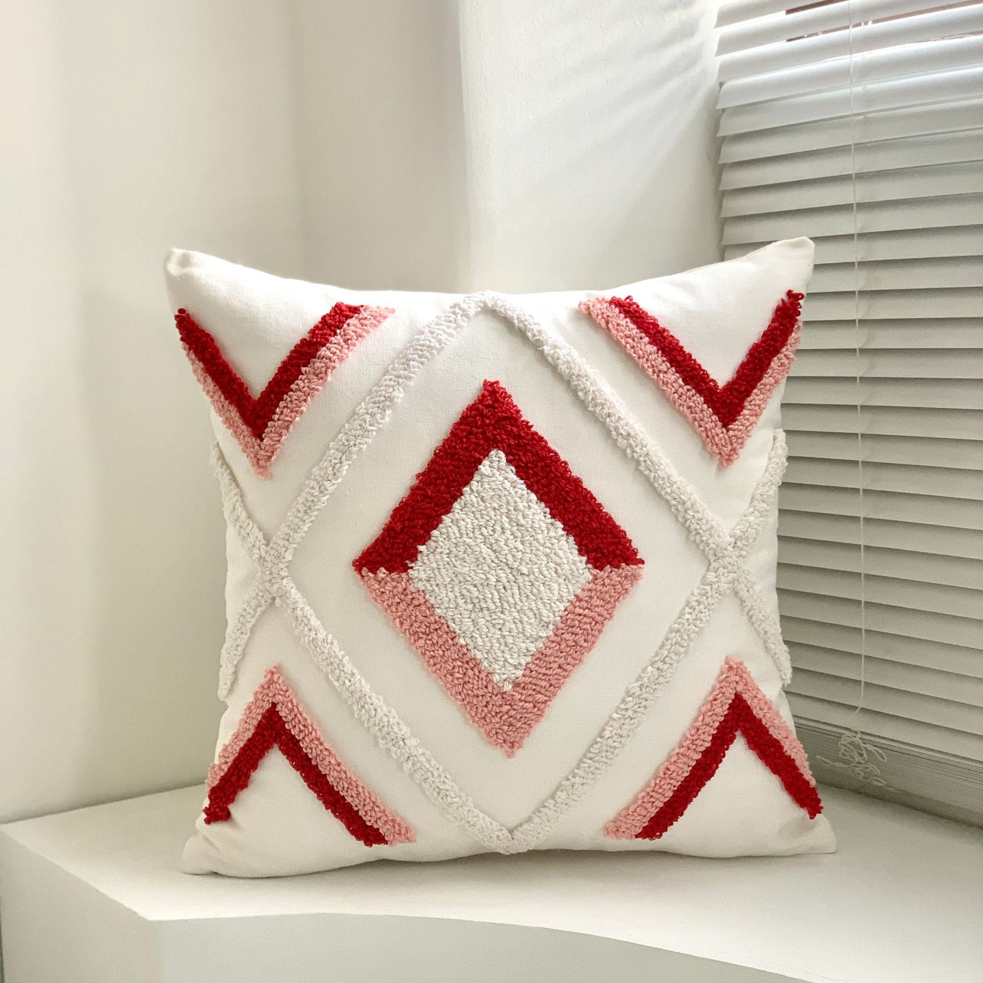 Boho Tufted Embroidered Decorative Throw Pillow for Couch