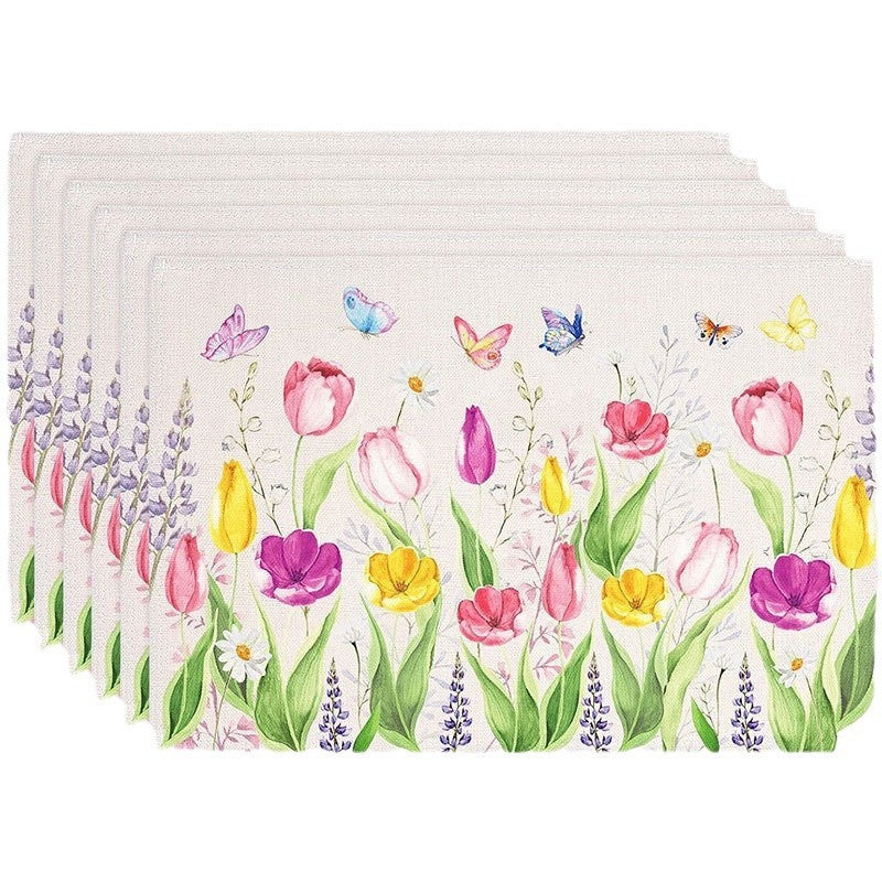 Floral Linen Table Placemats Spring Flower Dining Mats