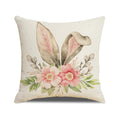 Easter Bunny Floral Linen Throw Pillow Cover 18x18