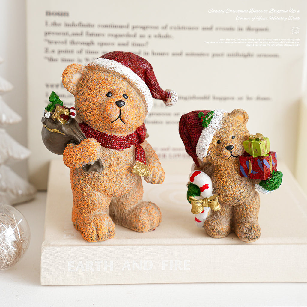 Christmas Bear Resin Figurine Santa Hat Holiday Decor