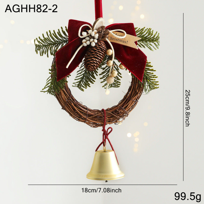 Christmas Mini Wreath Velvet Bow Pinecone Bell Ornament