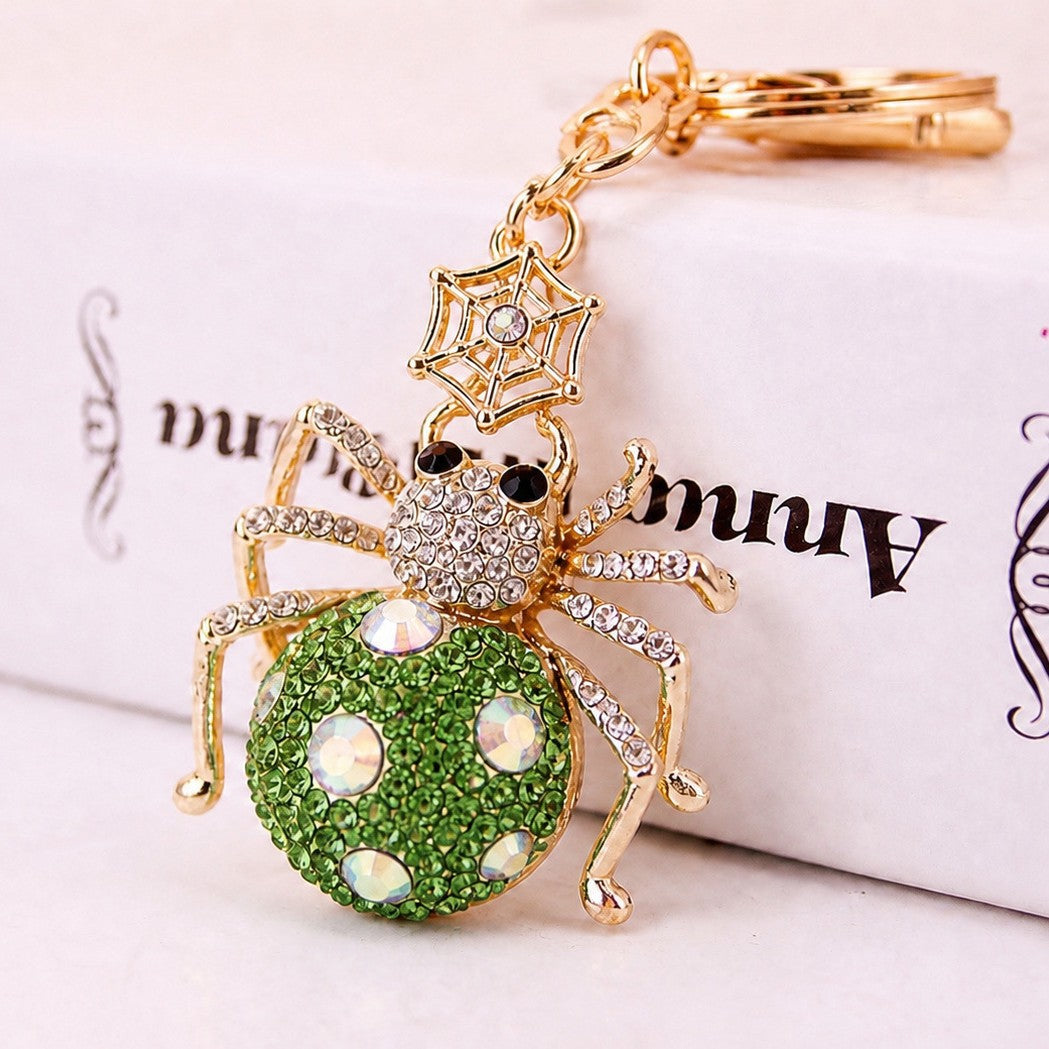 Crystal Spider Keychain Sparkling Charm with Metal Ring