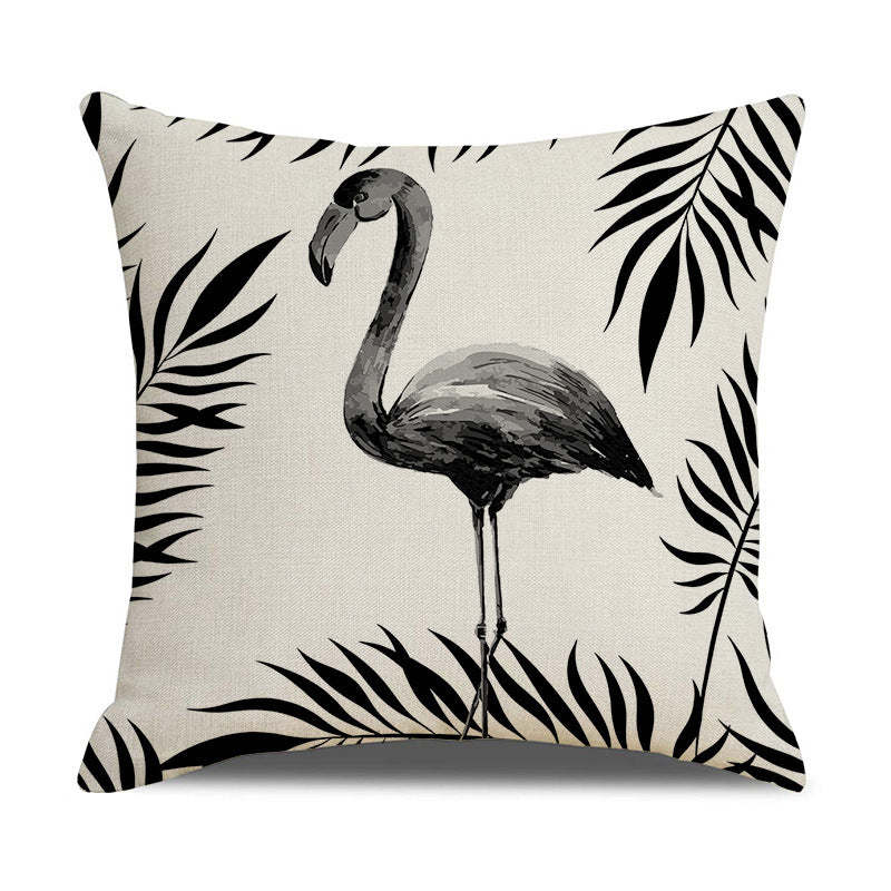Modern Black White Linen Throw Pillow Cover Botanical Leaf