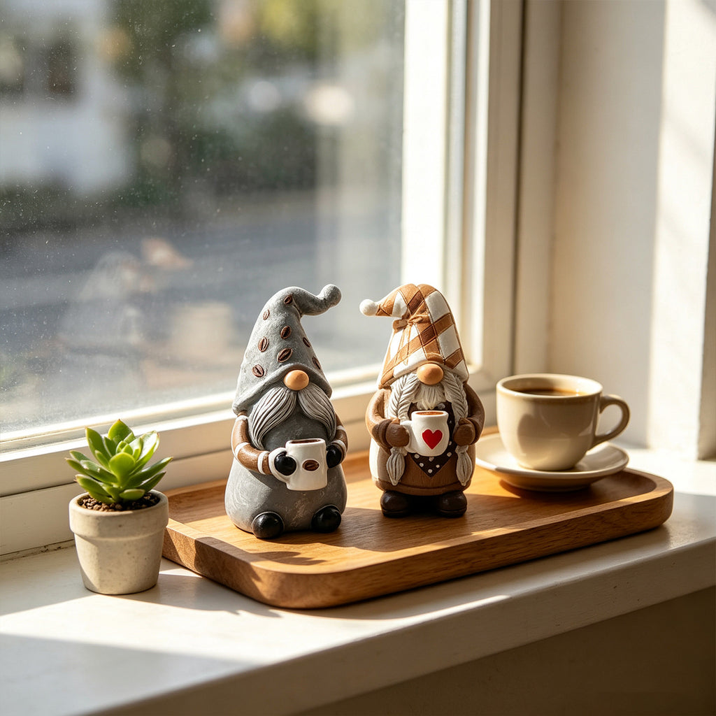 Resin Christmas Gnome Coffee Tabletop Decor Figurine Set
