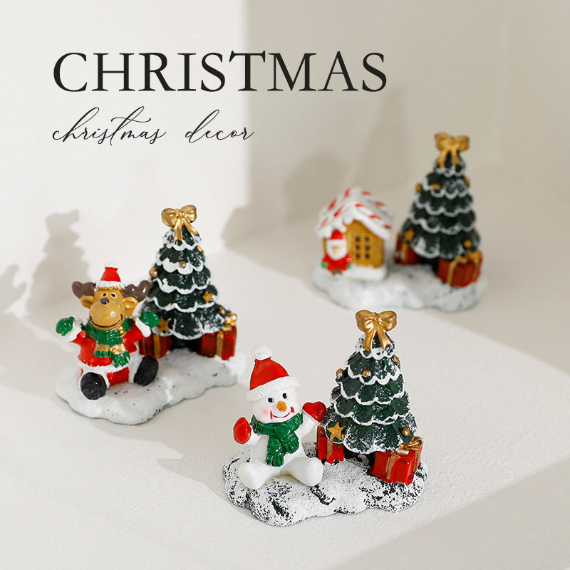 Resin Christmas Village Miniature Figurine Holiday Tabletop Decora