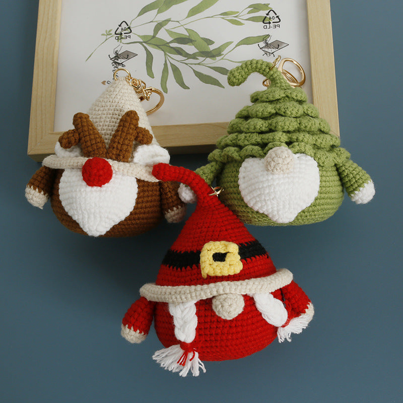 Handmade Crochet Christmas Gnome Ornament Keychain