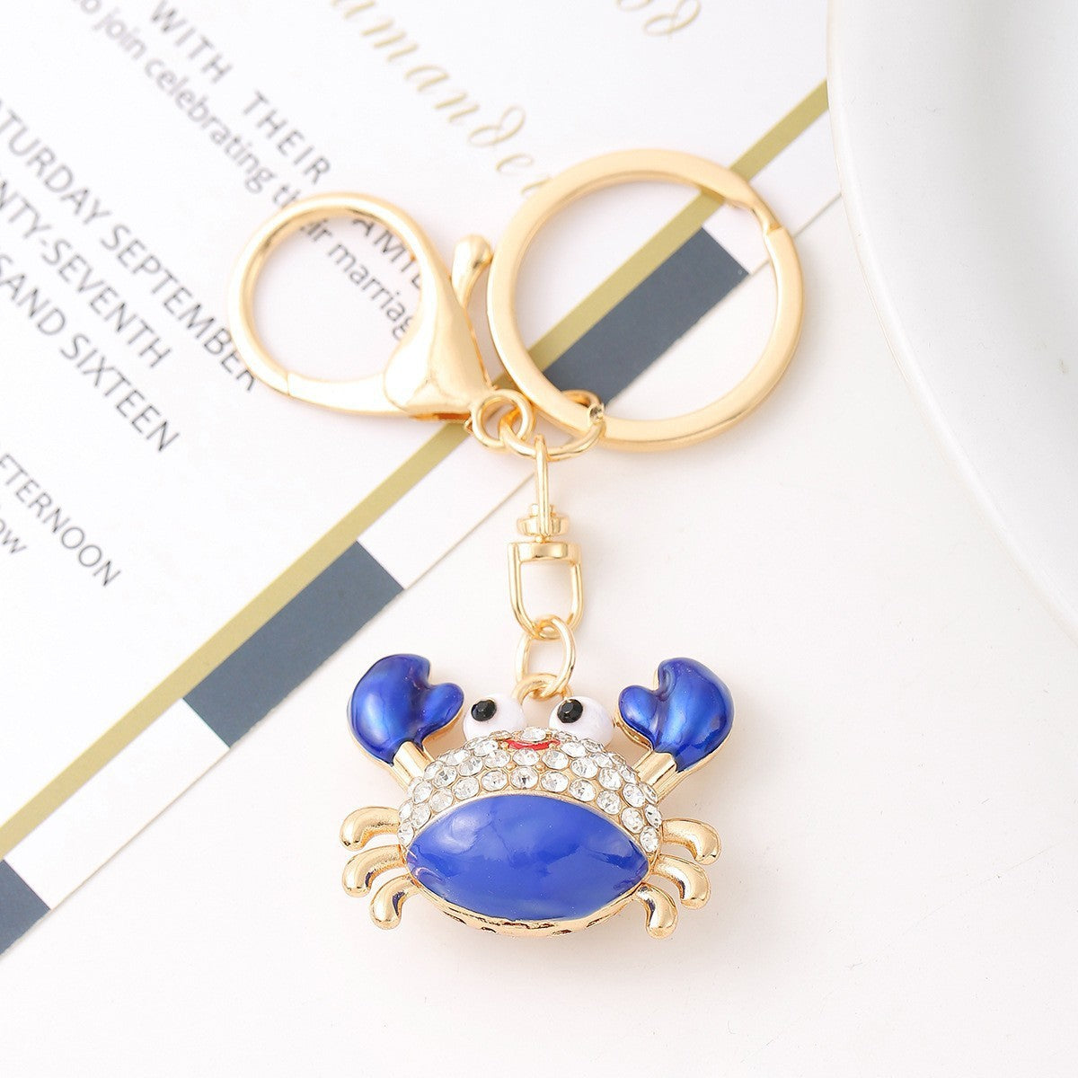 Crystal Crab Keychain Sparkling Charm with Metal Ring