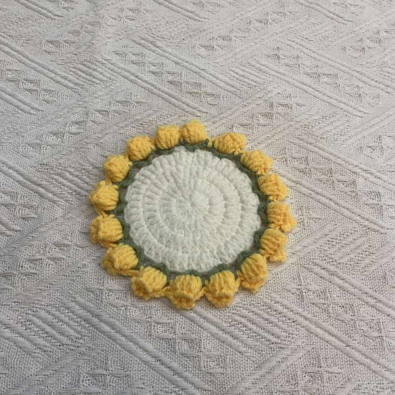 Handmade Crochet Flower Basket Coaster Set Home Decor