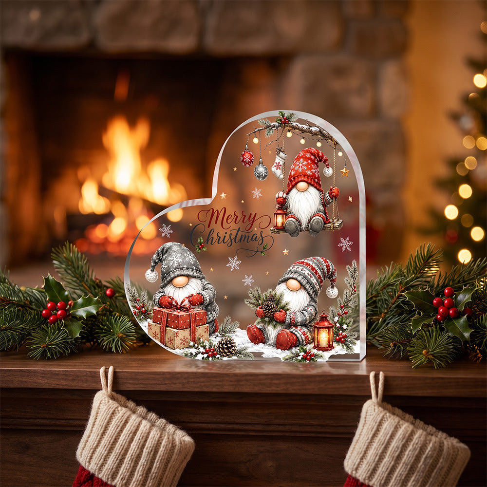 Christmas Gnomes Heart Acrylic Tabletop Decor