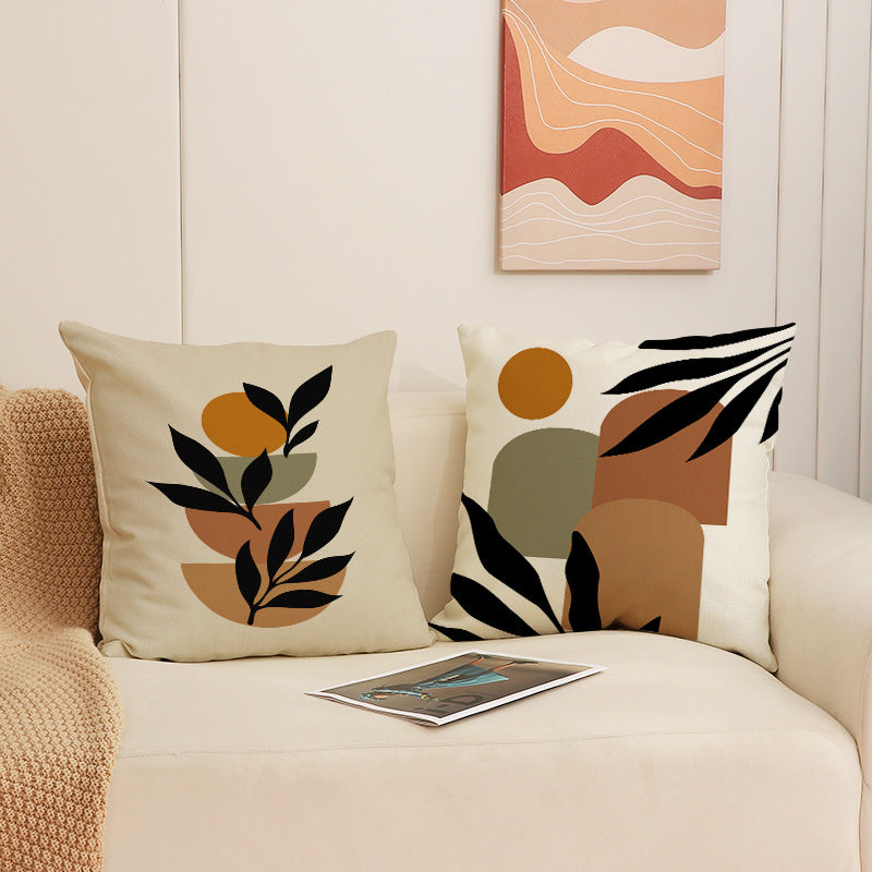 Nordic Linen Square Throw Pillow Cover with Botanical Print