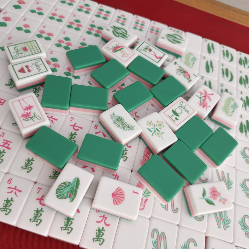 Green Acrylic Mahjong Set Classic Game Tiles
