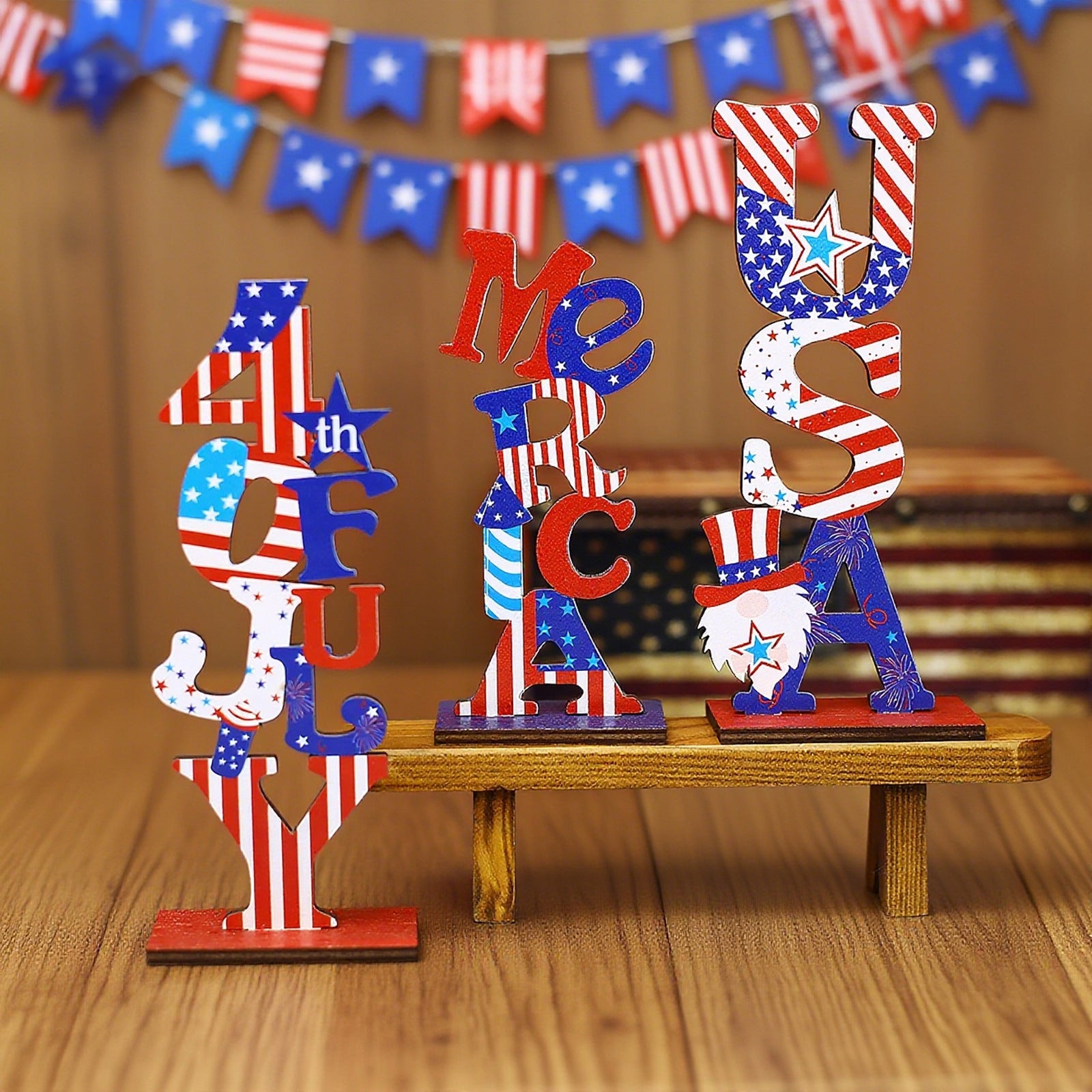 USA Independence Day Wooden Letter Decor Table Sign