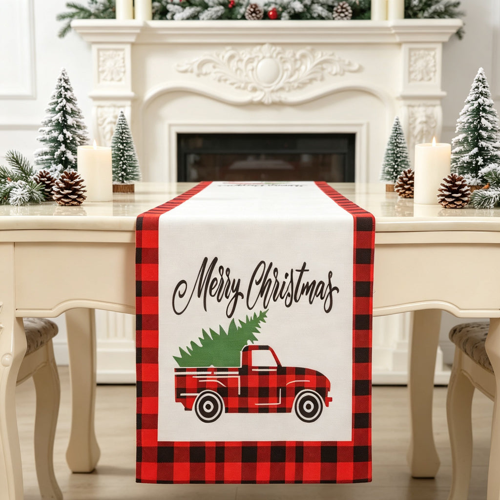 Fabric Christmas Table Runner Holiday Decoration Printed Decor