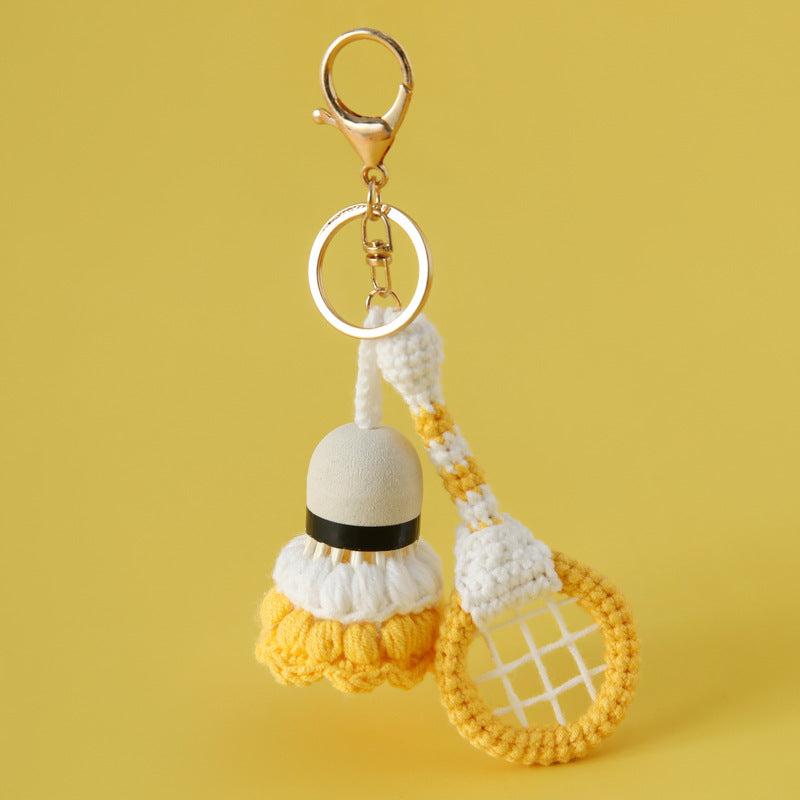 Crochet Badminton Racket Set Keychain Sporty Bag Charm