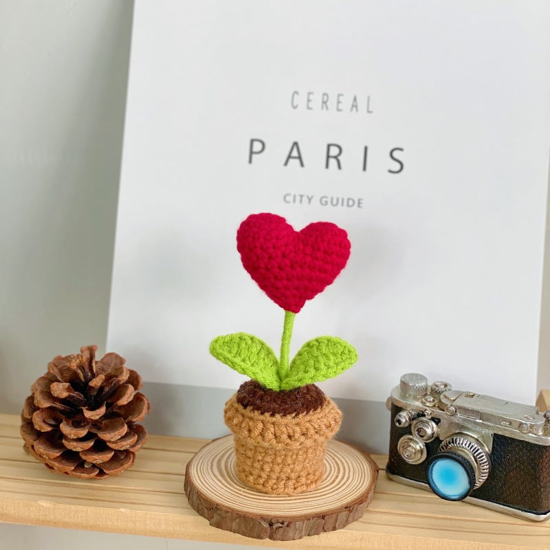 Valentine Crochet Flower Pot Decorative Gift Table Accent